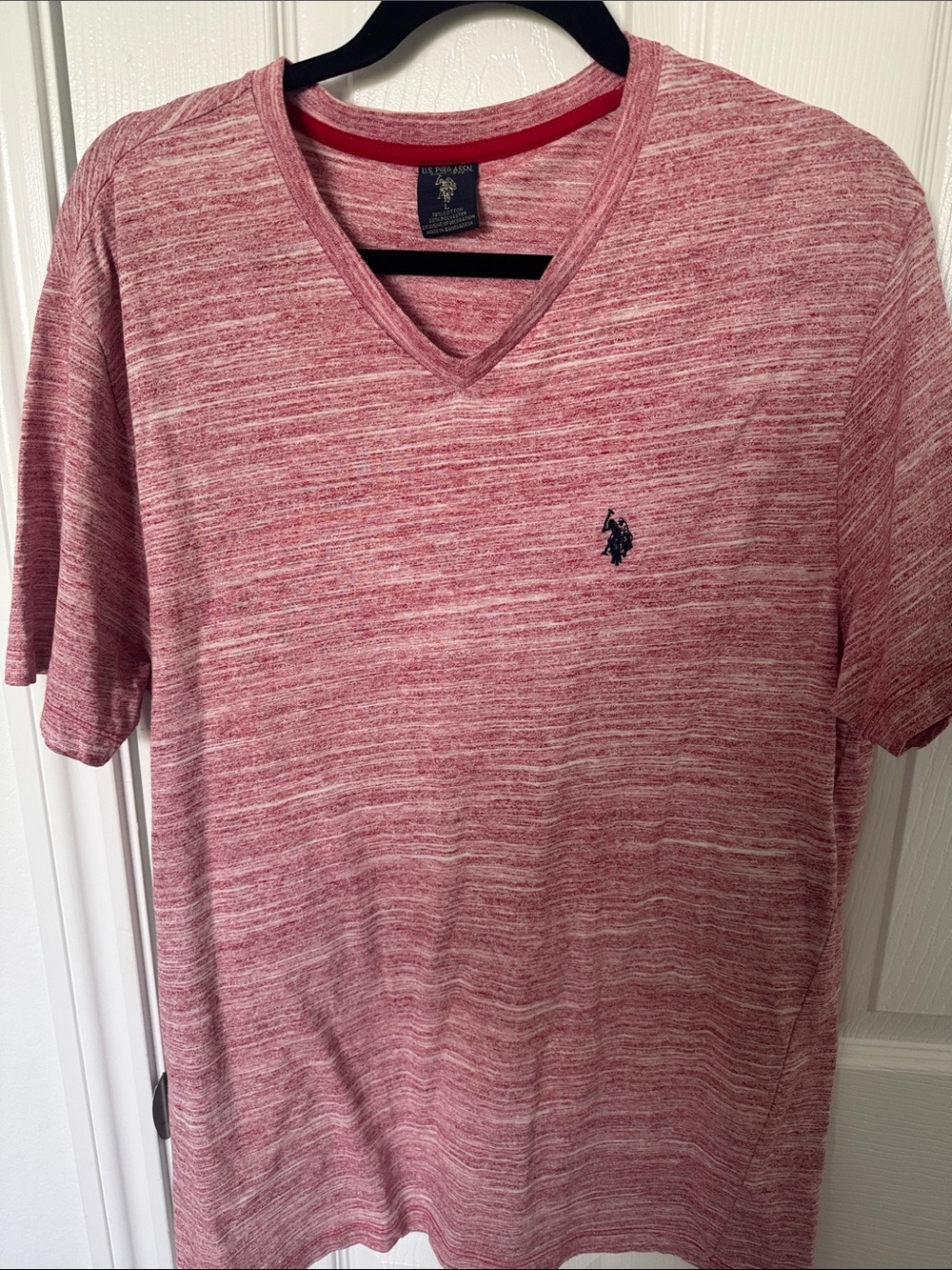 U.S. Polo Assn. Men's Red Heather V-Neck Tee with Navy Logo